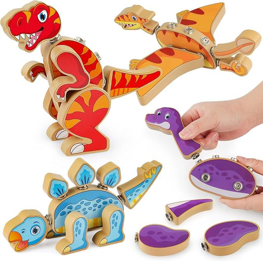Coogam Dinosaur Snap Together Building Toys, Wooden Take Apart Dinosaur Playset, STEM Montessori Educational Fine Motor Skill Toy Gift for 3 4 5 Years Old Kids | STEM Montessori Educational Fine Motor Skill Toy Gift for 3 4 5 Years Old Kids