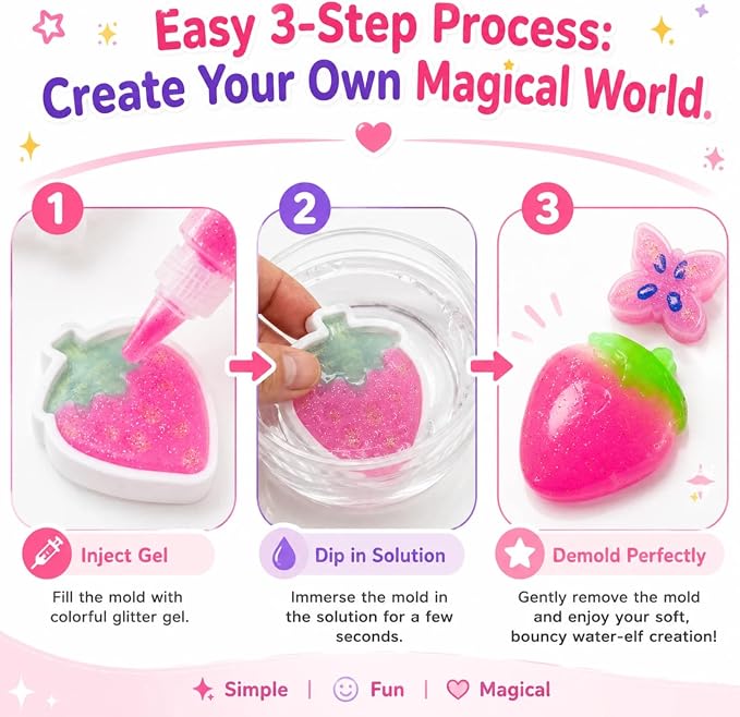 Magic Water Elf Toy Kit,20 Molds Safe & Non-Toxic Squishy Making Kit Focus & Concentration,Fun No-Mess STEM Activity-DIY Glow Magic Elves Craft for Boys Girls (12solid+6glow+4Sparkling+2Pearlescent)