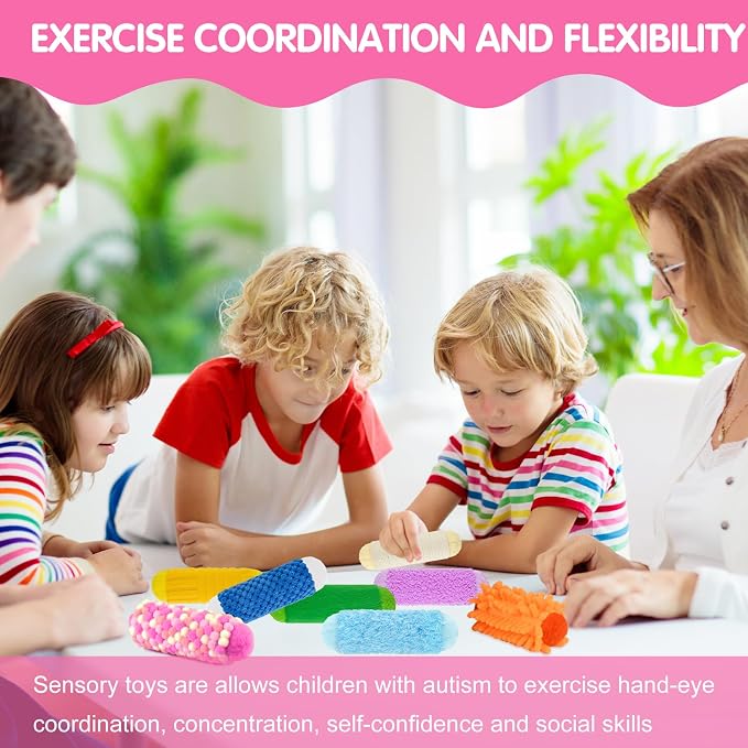 8 PCS Sensory Toys Assorted Textured Exercise Sensory Bar Toys for Kids Baby Classroom Preschoolers Kindergarten Autism Educational