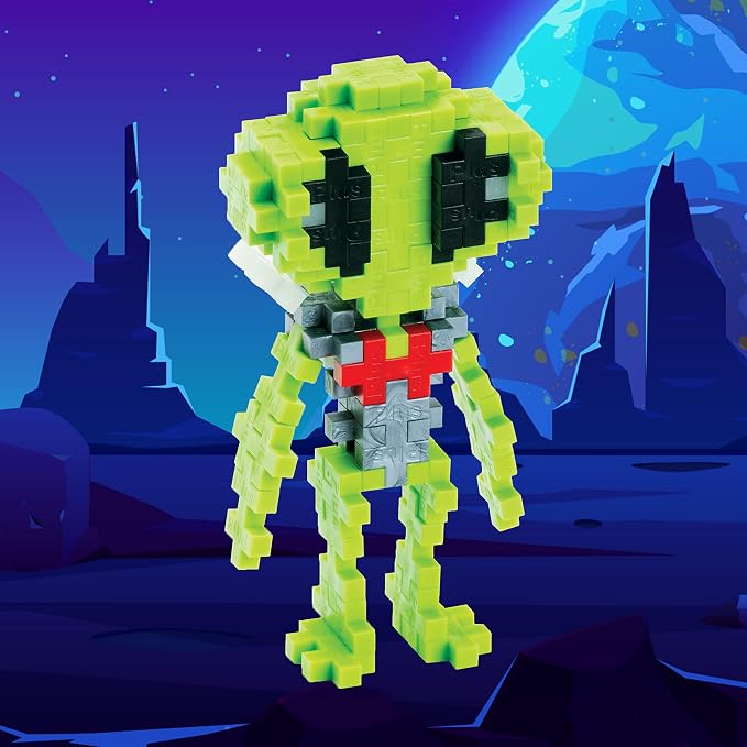 PLUS PLUS Alien Tube - 3D Figure Building Block Set | Mini Waffle Blocks, Space Stem Toys, Kids Airplane Activities, Christmas Stocking Stuffers for Kids, Gifts for Boys & Girls