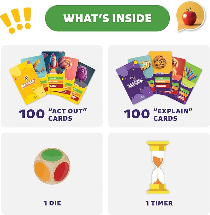 Epic Charades for Kids, Fun Family Game for Kids & Adults, 200 Cards | Act out & explain prompts, pictures for young kids, 3 difficulty levels, educational card game & board game for kids 8-12