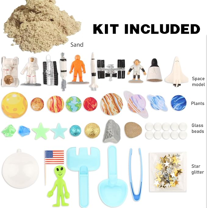Space Themed Sensory Bin Filler,Planet Toys for Kids, Universe Solar System for Autistic Children, Space Astronauts Sensory Toys for Toddlers with 9 Planets, Sand, 3 Tools and More