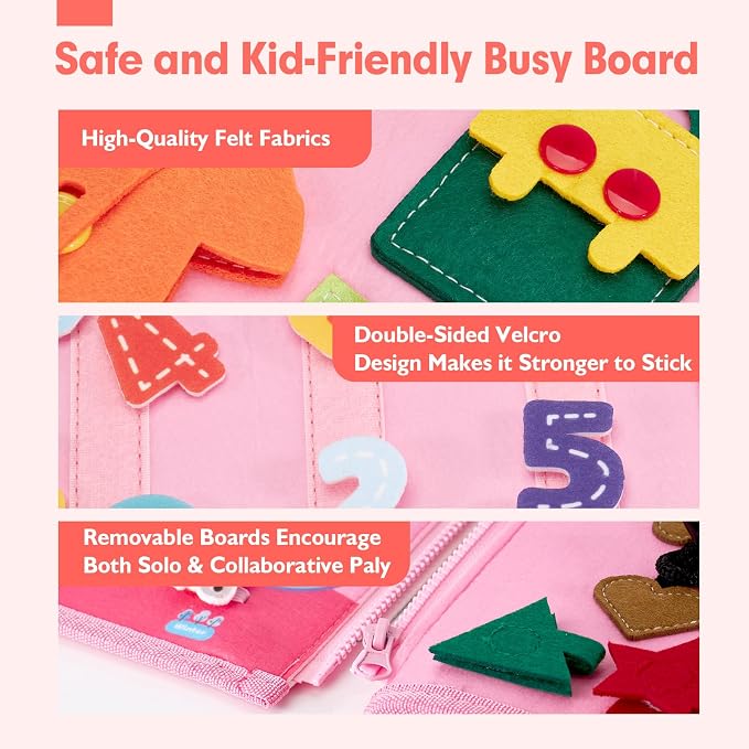 hahaland Busy Board for Toddlers Boys Girls Montessori Toys for 3+ Year Old | Preschool Educational Learning Activities Toddler Travel Toys for Ages 3 4 5 with Life Skill Number Color Weather