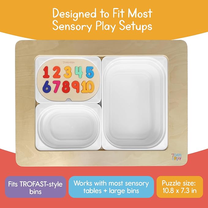 Number Puzzle for Kids, Sensory Bin Insert for Sensory Tables, Silicone Numbers, Wooden Fine Motor Learning Toy
