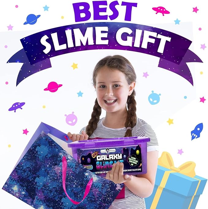 Original Stationery Galaxy Slime Kit for Kids Ages 8–12, DIY Space Slime Set with Glow-in-The-Dark Stickers & Galactic Glitter, Fun Cosmic Craft for Creative Play, Birthday Gift for Boys & Girls