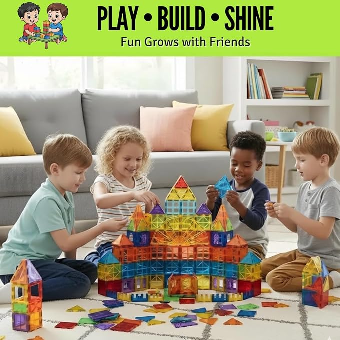 Magnetic Tiles Set 180 PCS with 2 Cars Bases, STEM Educational Magnet Toys for Kids Ages 3-12, Magnetics for Kids & Preschool, Creative Magnetic Building Toys for Boys & Girls