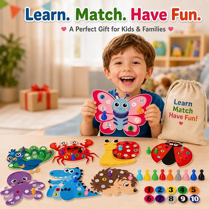 Cinrobiye Animal Counting Game for Kids, Number Matching Game 1-10 with Cute Animal Boards, Fun Educational Activity Games Set for Family Play, Party & Classroom Use