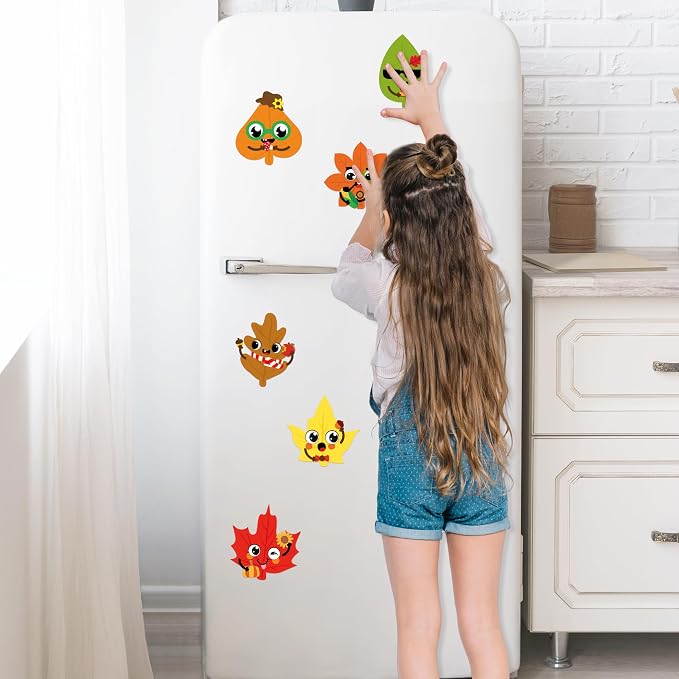 Haooryx Fall DIY Magnet Craft - 30 Set Autumn Maple Leaves DIY Fall Leaf Magnet Stickers Art Craft Kit Supplies for Kids School Activities Supplies Home Refrigerator Class Blackboard Whiteboard Decor
