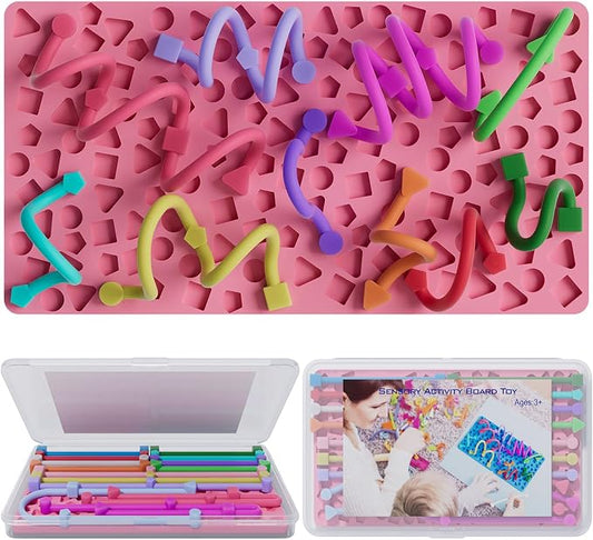 Sensory Activity Board for Kids Boys Girls, Fidget Toys for Stress Anxiety Autistic ADHD, Fidgets for Classroom Travel Airplane Toys for 3+ Year Old, Portable Travel Storage Box & 14 Strings