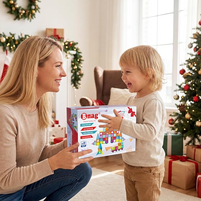 Bmag 130PCS Magnetic Tiles Building Blocks with 2 Cars | 3D Clear Magnet Blocks | STEM Preschool Toys for 3-9+ Kids | Christmas & Toddler Gift | Compatible with Major Brands