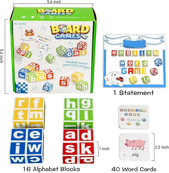 Alphabet Puzzle Matching Game, 16 ABC Blocks Word Memory Game with 40 Cards, Preschool Letter Recognition Learning & Educational Toys for Toddlers & Kids Ages 3 and up, 2-4 Player