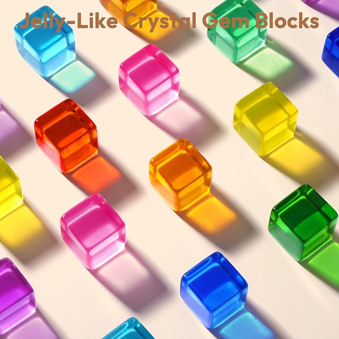 Woodtoe 80 PCS Rainbow Building Blocks Set, Wooden Blocks for Kids Ages 3-6 | Montessori Stacking Toy, 48 PCS Acrylic Blocks, 32 Wooden Blocks, Educational STEM Learning Sensory Toy Gifts for Boy Girl