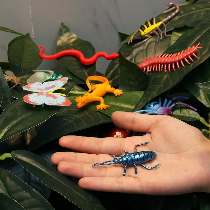 73 Pack Plastic Fake Mini Bugs Set, Realistic Insects Toy for Sensory Bin | Colorful Assorted Play Bugs,Ideal for Themed Party Favor, Cupcake Toppers and Birthday Party Decorations for Kids