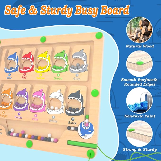 Magnetic Color & Number Maze, Montessori Counting Matching Toys, Wooden Magnetic Maze Board, Montessori Toy Fine Motor Skills Toys for 3 4 5 Years Old Preschool Learning Activities