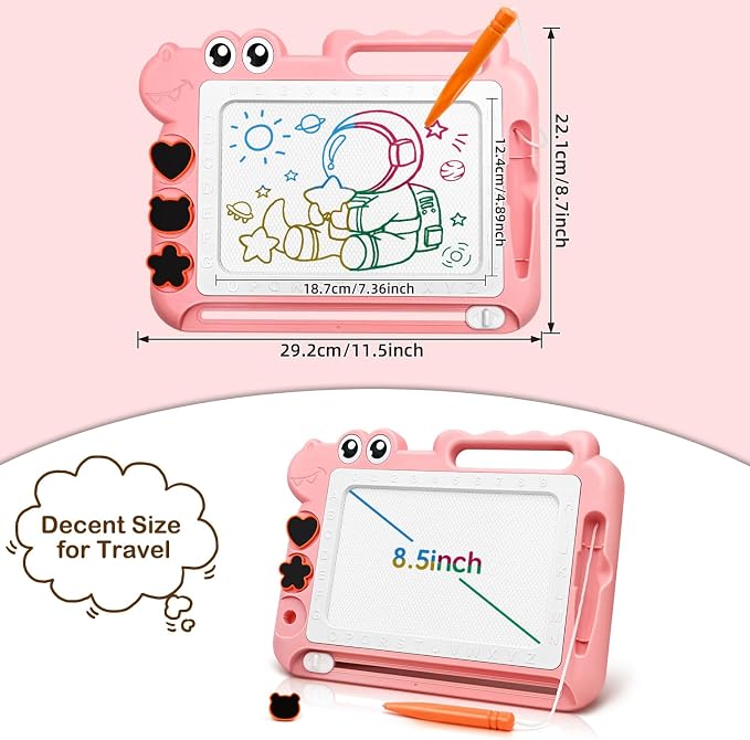 AiTuiTui Dinosaur Magnetic Drawing Board for Toddlers Ages 2-4, Pink | Doodle Board Toddler Toys, Educational Learning Kids Gift for 3 4 Year Old Girls, Color Sketch Writing Pad Travel Games