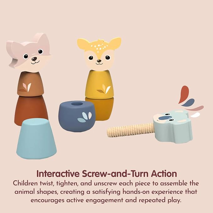 Wooden Screw Toys for Toddlers 24m+ Animal Nuts Bolts Set | animal shapes, screw twist pieces, nuts and bolts for kids, preschool toys, STEM threading problem solving, fine motor, build