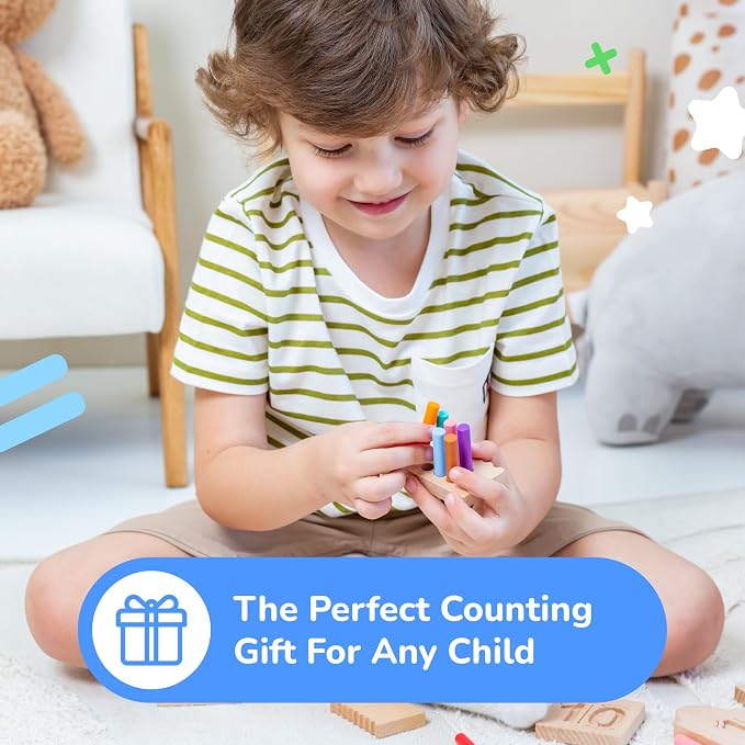 Peg Board for Toddlers - Wooden Counting Peg Board and Number Tracing Set, Montessori Math Toy for Preschoolers and Kindergarten (55 Pegs, 10 Boards, 1 Pencil)