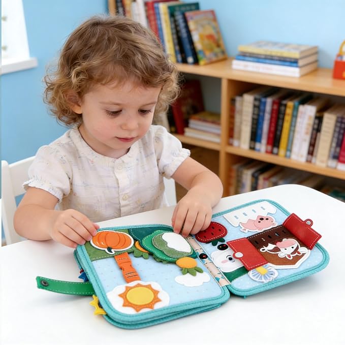 Road Trip Toys for Toddlers 1-3,Felt Board for Toddlers 1 2 3 yeas Old. Quiet Book Airplane Travel Toys, Sensory Early Learning Educational Activity Books, Birthday Gifts (Pure Little Calf)