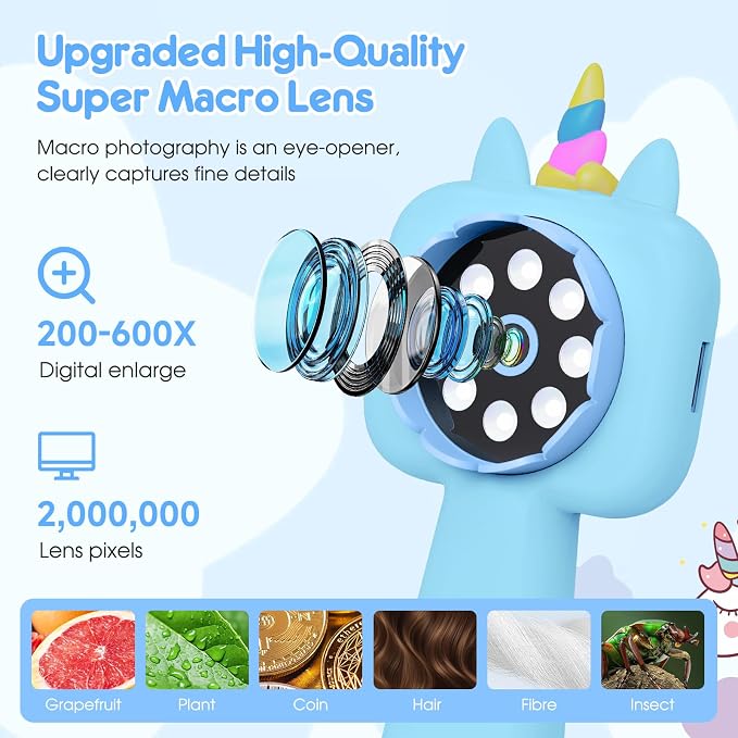 Magnify 2.4" Screen Handheld Microscope for Kids, 600X Digital 4K Kids Microscope, 8 LEDs Pocket Microscope, Portable Edu Toy for Ages 3-12 Boys& Girls Exploring Bugs Plants at Home & Outdoor Travel