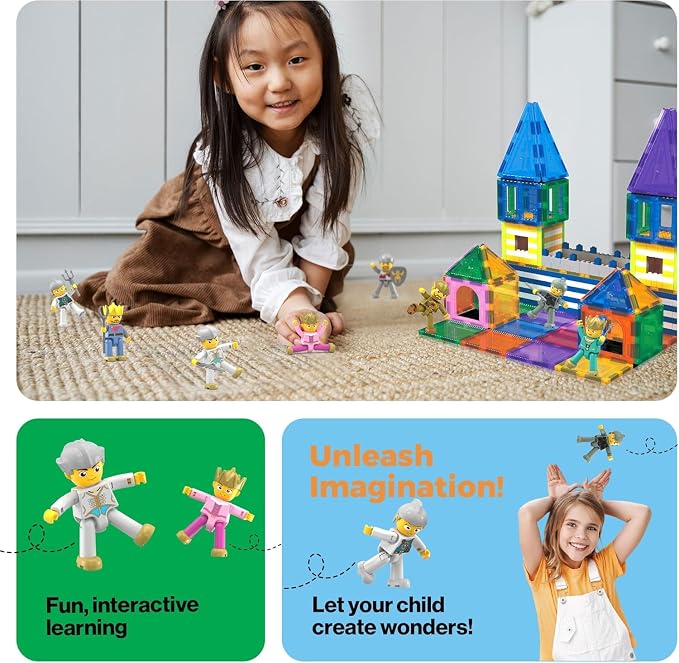 Picasso Toys Magnetic Action Figures Medieval King and Knights Character for Building Blocks Tiles Construction Toddler Toy Set Magnets Expansion Pack Educational STEM Pretend Playset PTA13