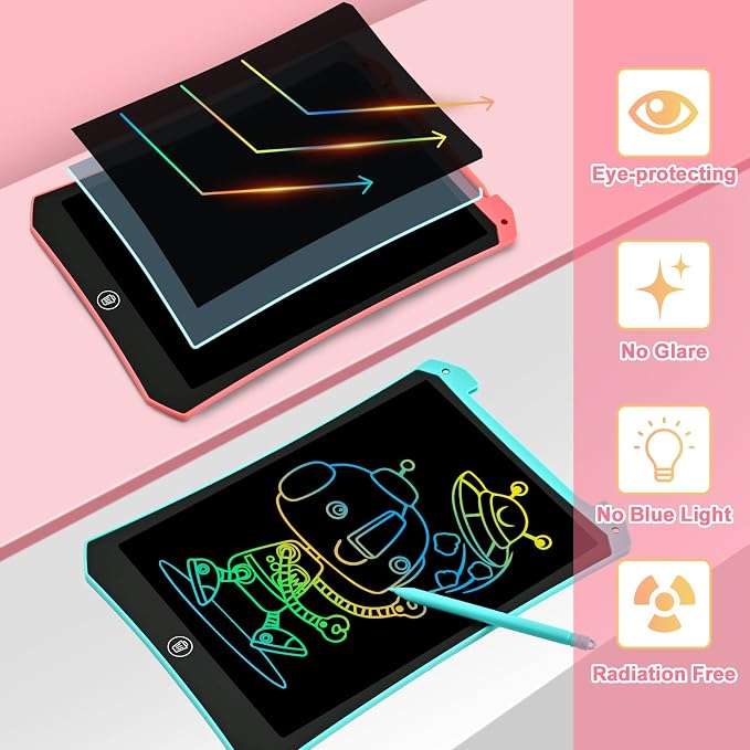 LCD Writing Tablet, 2 Pack Toddler Kids Toys, Travel Essentials Games | 10 Inch Doodle Board Drawing Pad, Mess Free Coloring Books, Travel Toys Birthday Gifts for Girls Boys Age 3-8