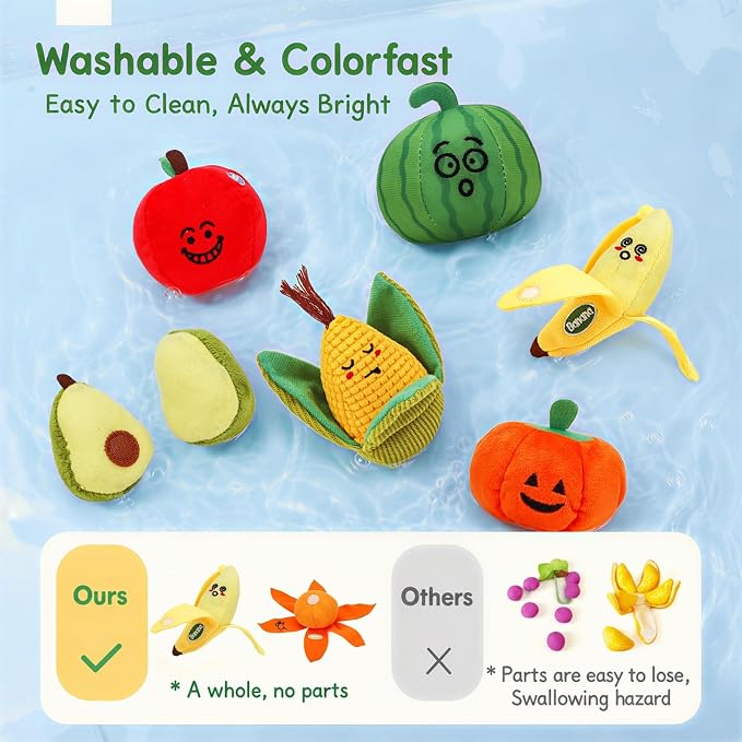 Fruit Vegetable Sensory Toys for Baby 6-12 Months - 16Pcs Plush Sorting Set Perfect for Little Hands to Grasp With Cute Faces, Bright Color Food Crinkle & Rattle, Birthday Gift for 1 Year Old Boy Girl