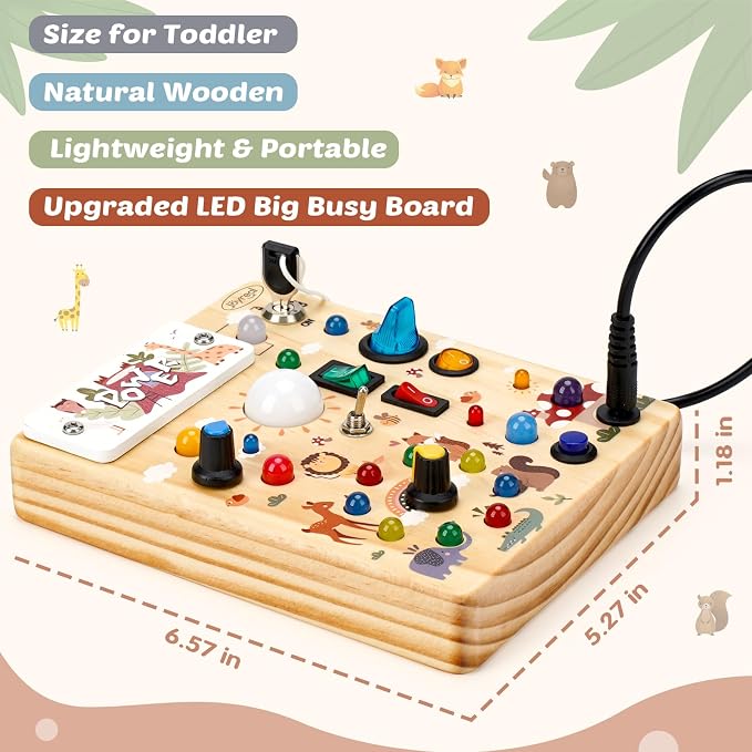 Joyreal Wooden Busy Board for Toddlers - Montessori Toys for 1 2 3 Year Old | Wooden Sensory Board, Sensory Learning Activity, Toddlers Activity Travel Toys for Boy & Girl Birthday Gift (Forest Theme)