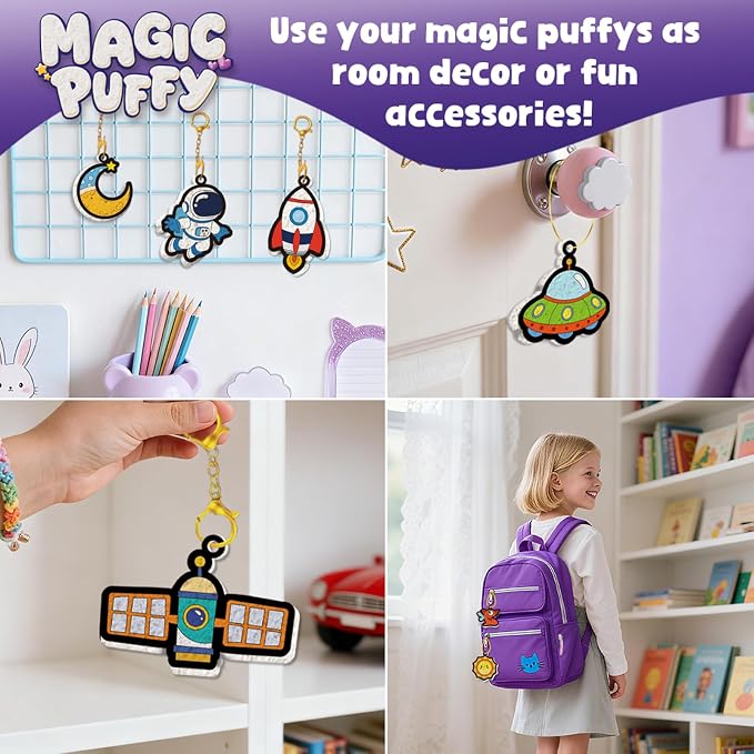 Artnedu Magic Puffy Paint Kit-Space & Astronauts,3D Art Kit,Mess-Free Toy | DIY Magic Puffy Keychain,Paint By Craft Kits for Kids,Travel Toys & Creative Gift for Girls & Boys Ages 4, 5, 6, 7, 8, 9, 10
