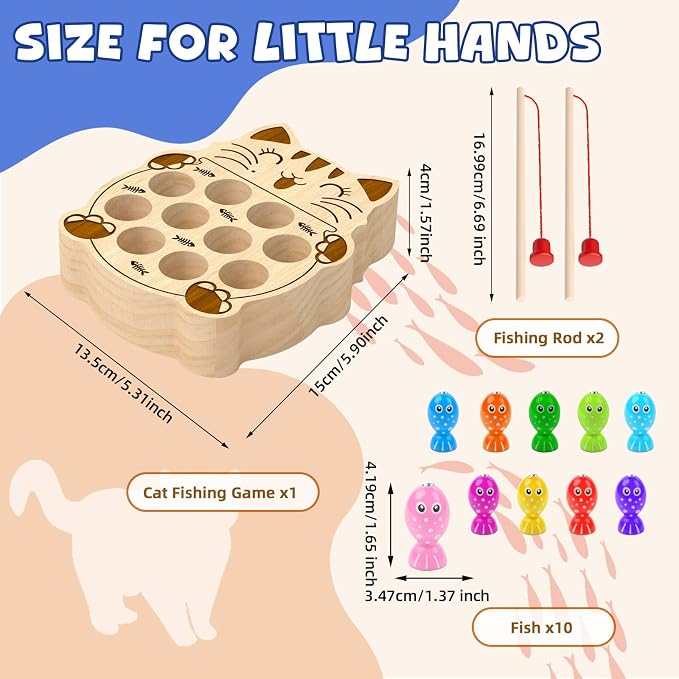 Wooden Magnetic Fishing Game for Toddlers 2-4, Montessori Sensory Busy Board Educational Learning Fine Motor Skills Toys for 2 3 4 Years Old Boys Girls