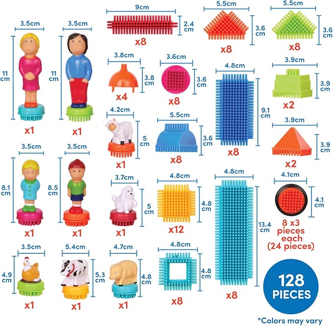 Battat Bristle Blocks Deluxe Builder Case, 113-Piece Building Toy, Playset | STEM interlocking building blocks with family and animal figurines in a reusable carrying case for storage and take-along