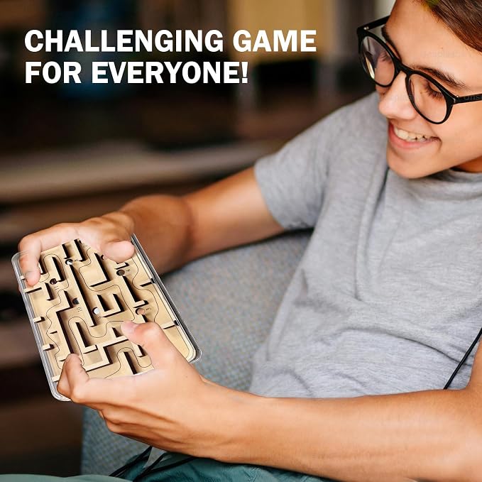 Handheld Fidget Brain Teaser Puzzle Game for Kids - Challenging Wooden Labyrinth Marble Maze for Boys - Fun Brain Teaser Fidget Toys for Travel Christmas Stocking Stuffer for Kids Ages 3 4 5 6 7 8