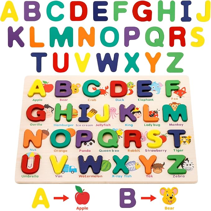 Attmu Alphabet Wooden Puzzles for Toddlers 2 Pcs ABC Shape Number Puzzle | Learning Toys for Kids, Preschool Educational Activities Toddler Gift Toys for Girls Boys Christmas Valentines Easter