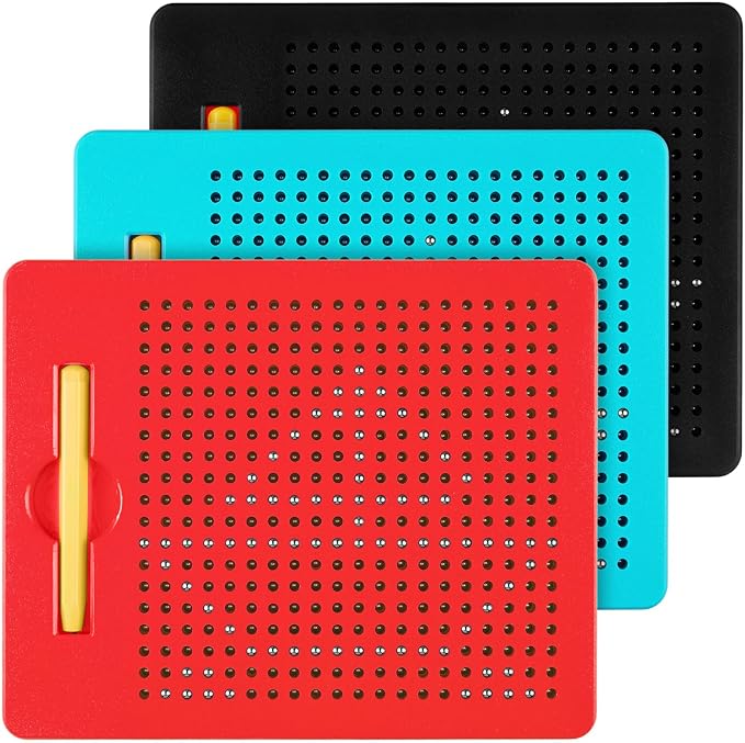 Yexiya 3 Pcs Magnetic Drawing Board for Kids, Toddler Travel Drawing Kit Magnet Sketch Thread Board with Stylus Pen and Beads Toy for Child Quiet Time Activities(Colorful,7 x 8.5 Inches)