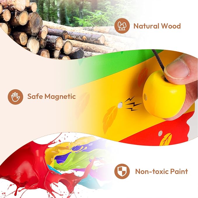 Apple Picking Magnetic Tree Toy, Montessori Toy for Toddler Age 3-6 | Develops Fine Motor Skills, Color Sorting & Matching Game, Wooden Sensory Play, Educational Fall Autumn Learning Gift for Kid