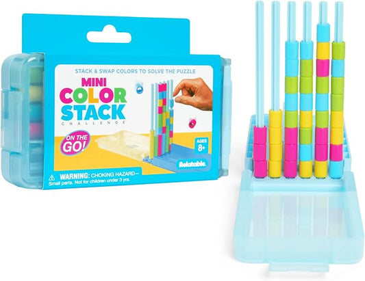 Mini Color Stack Challenge by Relatable - Shake It, Sort It, Solve It. A Solo-Play Travel Games Version of The Viral Color Stack Game for Ages 8+ – Includes 1 Travel Case and 40 Rings