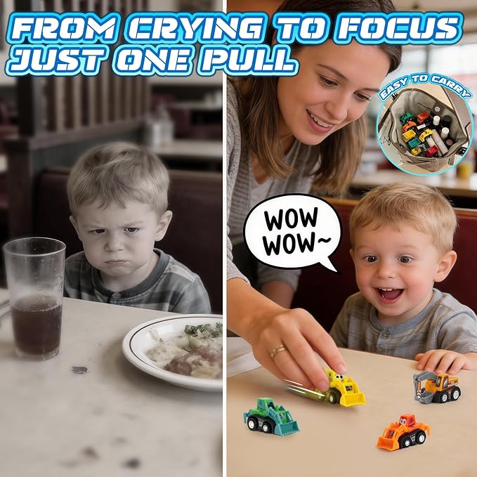 Fajiabao Construction Toy Cars for Toddlers 3+ Mini Pull Back Cars Boy Toys | Small Truck Sensory Bin Bulk & Goodie Bag Stuffers Party Favors for Kids 3-5 Gifts for Boys & Girls (Color Random)
