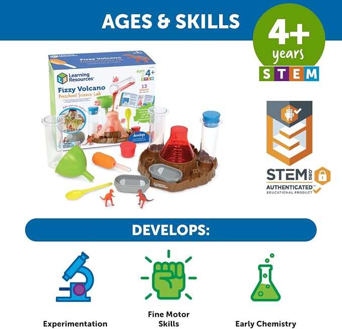 Learning Resources Fizzy Volcano - 13 Pieces, Ages 4+, Preschool Science Lab Kits, Experiments STEM Toys For Kids, Classroom Must Haves | Preschool Science Kits, Experiments for Kids, STEM Toys, Classroom Must Haves, 13 Pieces, Ages 4+