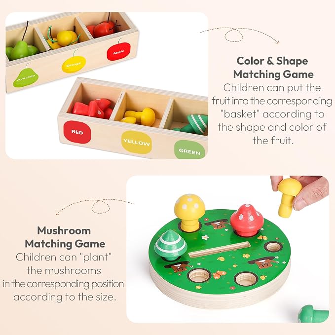 Apple Picking Magnetic Tree Toy, Montessori Toy for Toddler Age 3-6 | Develops Fine Motor Skills, Color Sorting & Matching Game, Wooden Sensory Play, Educational Fall Autumn Learning Gift for Kid