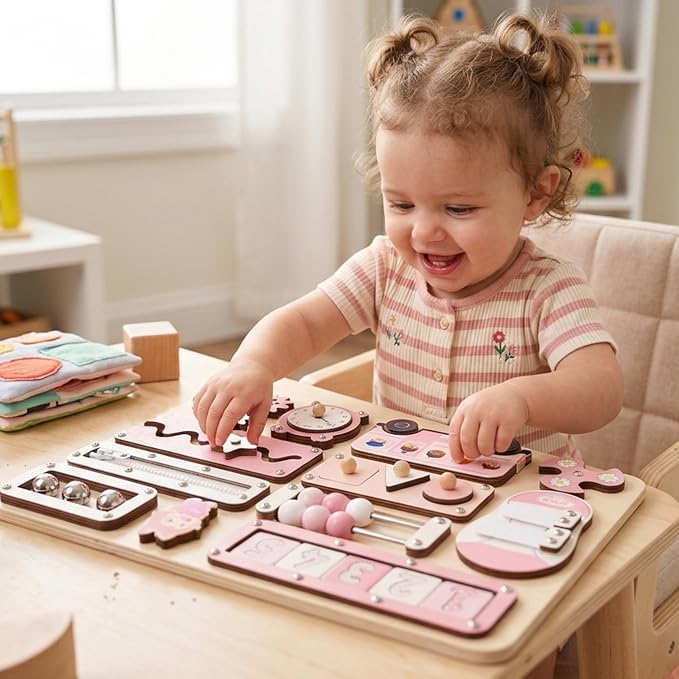 Large Montessori Busy Board for Baby & Toddlers 1-3 — 17-Inch Wooden Sensory Activity Board — Fine Motor Skills & Early Learning Educational Toy for 1 2 3 Year Old, Travel Friendly & Safe