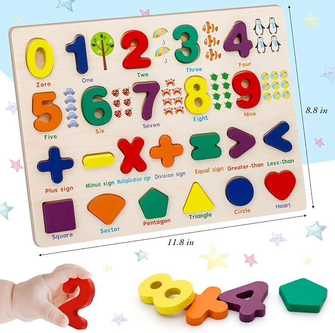 Number Puzzle Wooden Puzzles for Children Shape Learning Puzzles Toys | Puzzle Board & Letter Blocks, Preschool Educational for Girls Boys Gifts, Pattern Number