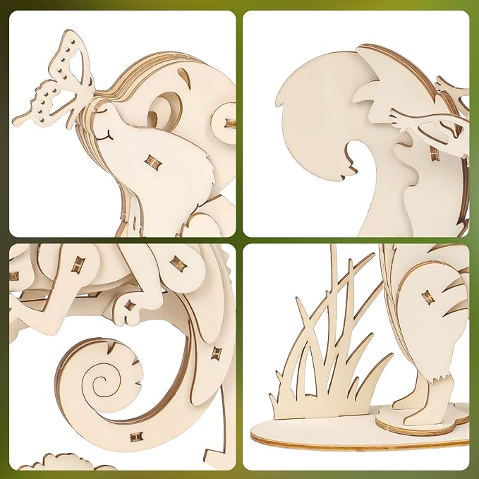 ELX 3D Wooden Animal Puzzles for Kids 6+, 4 Piece Set Animal Models, Wood Building Craft Kits Stem Toys peresents for Kids and Adults