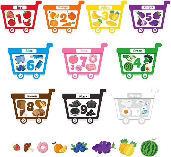 10Pcs Magnetic Color Sorting Set 60 Fridge Magnets for Kids | Cute Fruit Food Refrigerator Magnets for Kids Early Education Color Sorting Shape Matching