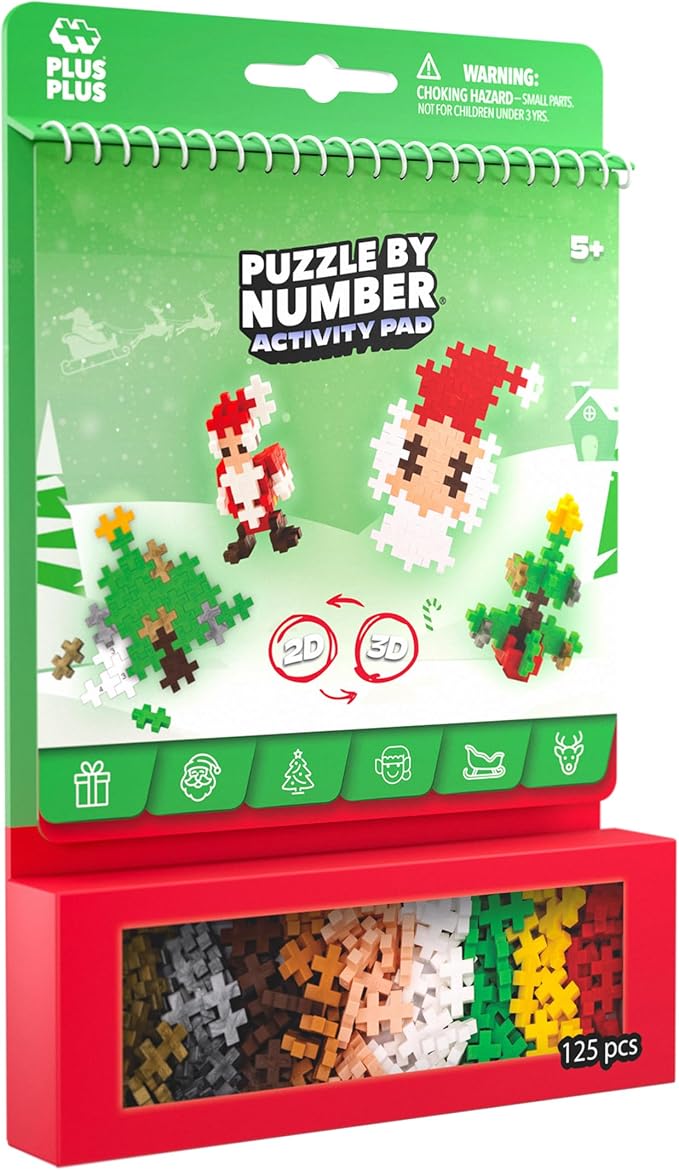 PLUS PLUS Puzzle By Number Activity Pad Holiday, Stocking Stuffers for Kids