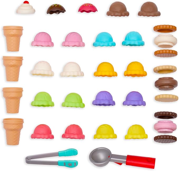 Battat Education – Ice Cream Toys for Kids – Play Ice Cream Set – Ice Cream Stand for Toddlers – Ice Cream Playset – 3 Years + – My Ice Cream Shop (60 Pcs) | Educational ice cream stand with scoops, cones, play cards, money, menu, game wheel, and guide...