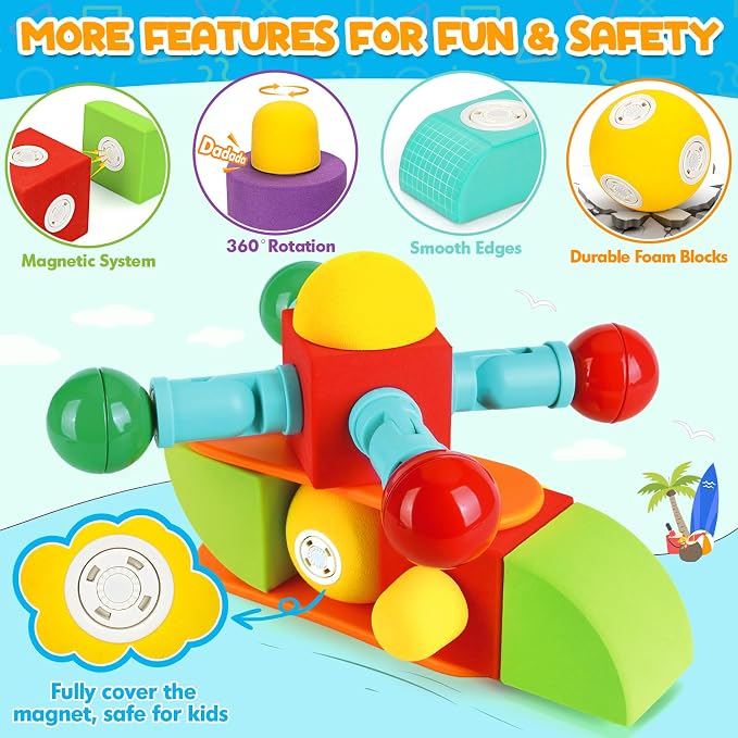 Hodurgyi 26 PCS Magnetic Foam Blocks, STEM Preschool Toys for Children, Magnetic Building Blocks for Toddlers, Kids Bath Toys and Montessori Sensory Toys, Birthday for Boys & Girls Age 3 4 5 6+