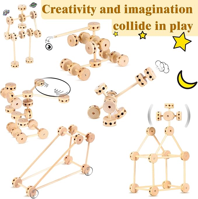 Zhanmai 2 Sets/120 Pcs Wooden Building Blocks Toys Kids Educational Natural Wood Toys Learning Wooden Blocks Different Sized Toy Building Sets for Boys Girls