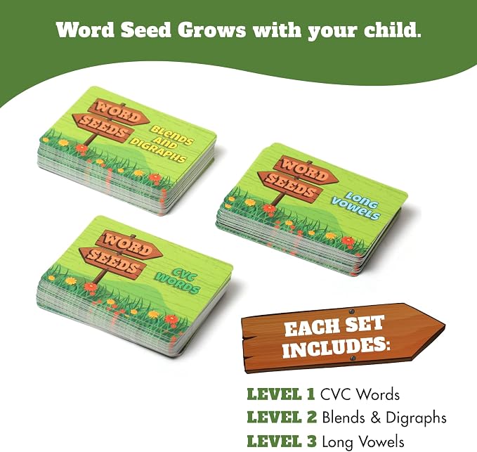 Melby Toys Word Seeds Phonics Game – Fun Reading & Board Games for Kids Ages 4-8, Learn to Read, CVC & Kindergarten Games