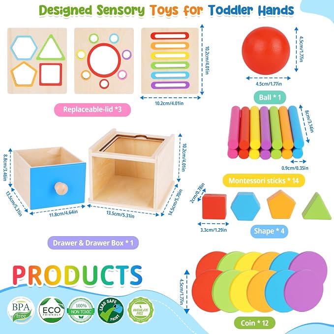 FCSONU Montessori Shape Sorters Toys for Toddler 1-3|Fine Motor Skills Toys | 3in1 Sorting Box | Coin Box Toy, Learning Color Sorting Toys Sensory Toys, Easter Christmas Birthday Gifts for Boys Girls Kid