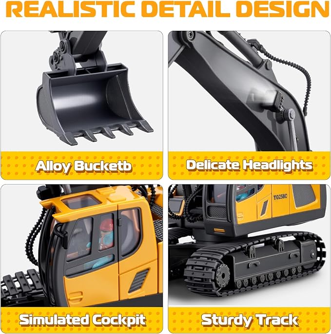 Remote Control Excavator Toys, 11 Channel 1:20 RC Construction Truck | 680°Rotation, RC Car Digger Vehicles Toys, Christmas Birthday Gifts for 3 4 5 6 7 8 9 10 11 12 Year Old Boys Girls Kids