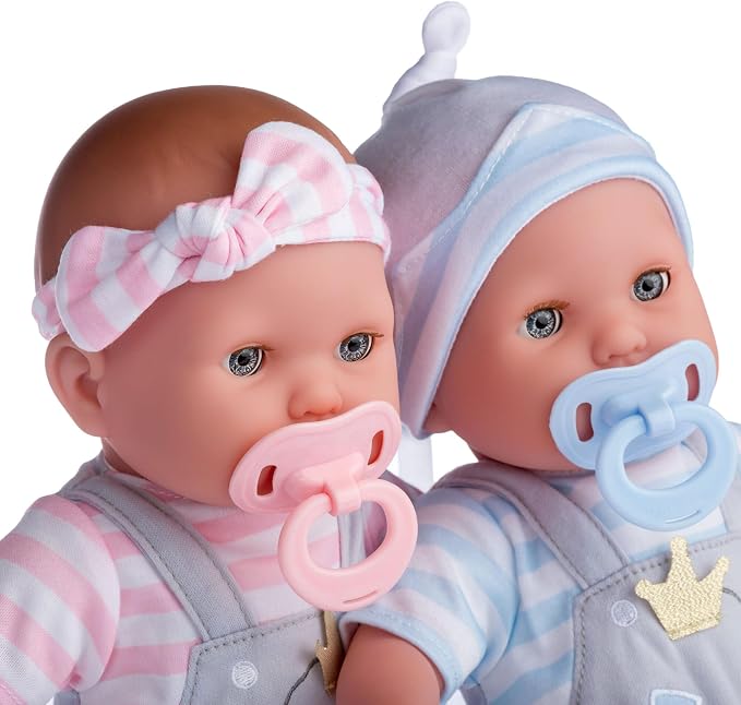 Berenguer Boutique 30050 TWINS- 15” Soft Body Baby Dolls - 12 Piece Gift Set with Open/Close Eyes- Perfect for Children 2+